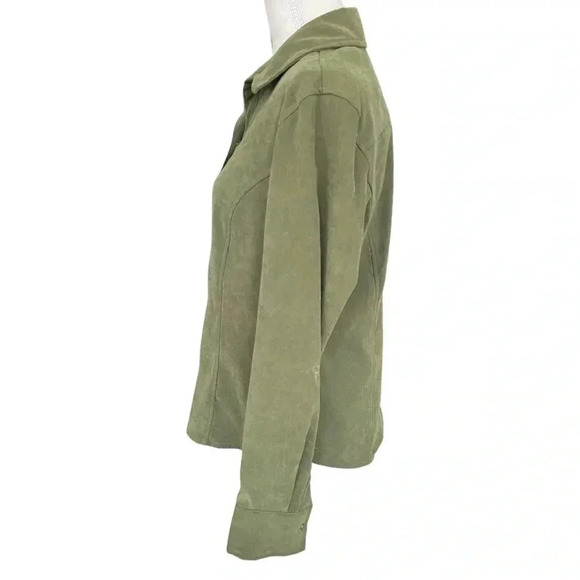 Joanna Sage Green Stretch Button Down Shirt | Soft Knit Collared Long Sleeve Top - Picture 5 of 10
